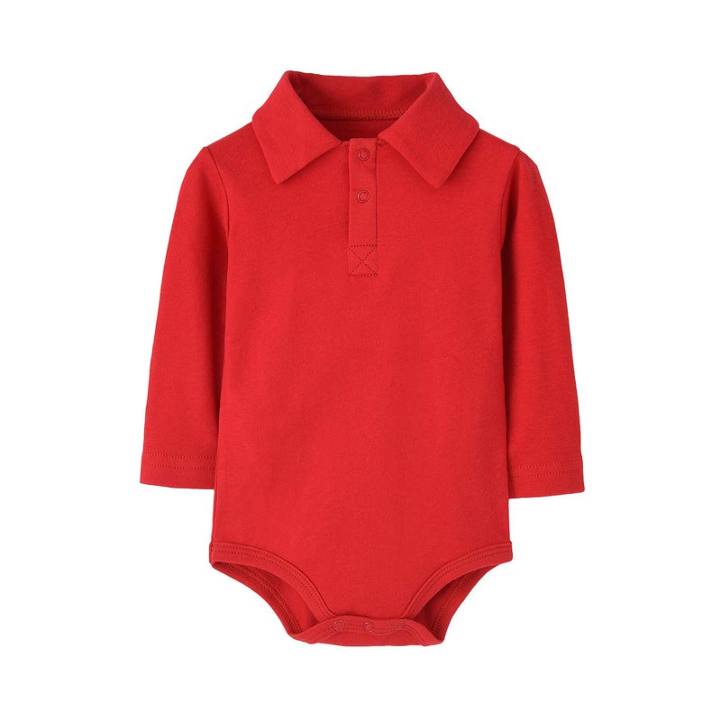 Teach Leanbh Infant Baby Polo Bodysuit Cotton Long Sleeve Pure Color Shirt 3-24 Months (24 Months, Red) - Image 1